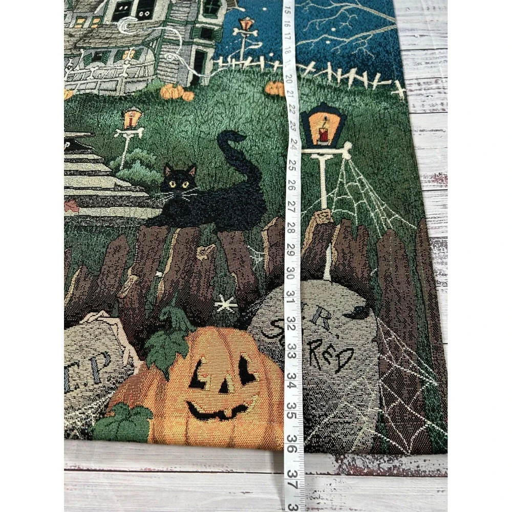 VTG MWW Boo Hill Light Up Halloween Tapestry Whimsigoth Haunted House 26x36